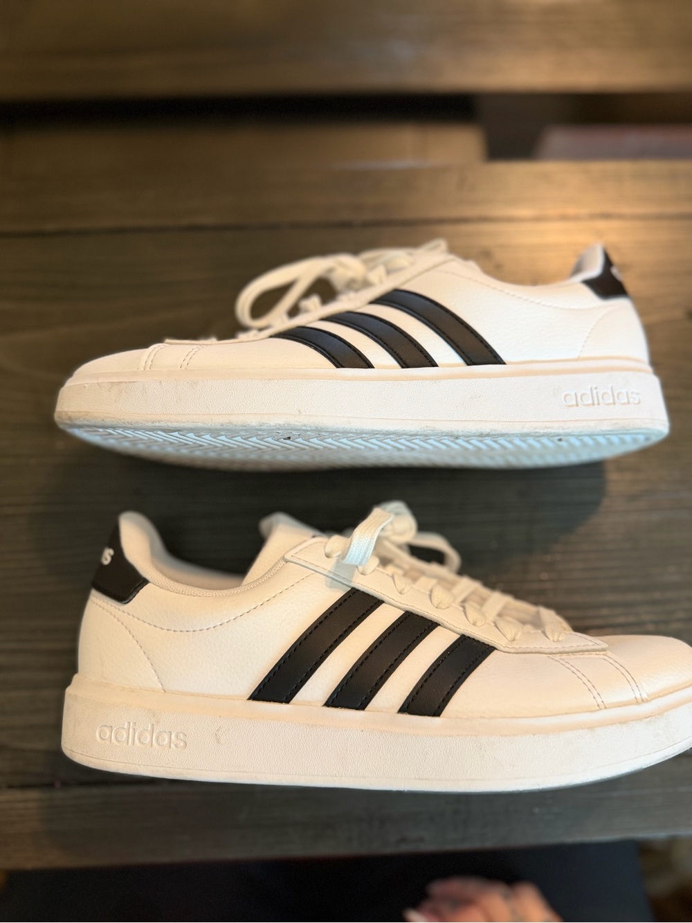 adidas Women’s  White Sneakers with Black Stripes